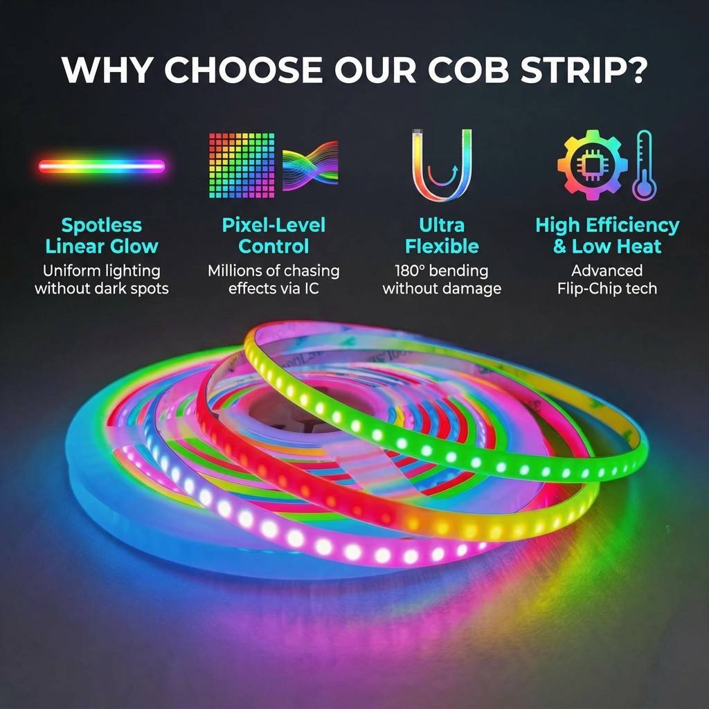 COB RGBIC Dream Color LED Strip 200LEDs/m 5V WS2812 Addressable 5mm Slim IP44 Neon Flexible Tape