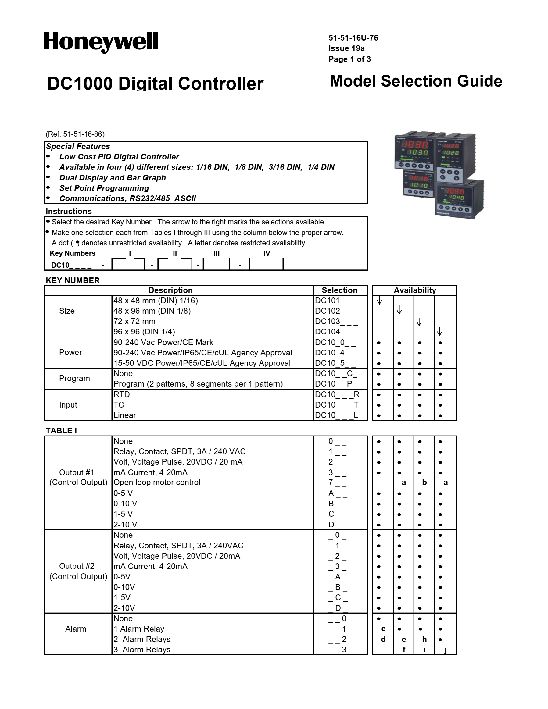 DC1010CT-101000-E Honeywell Temp Controller DC1000 Microprocessor Based Digital Control