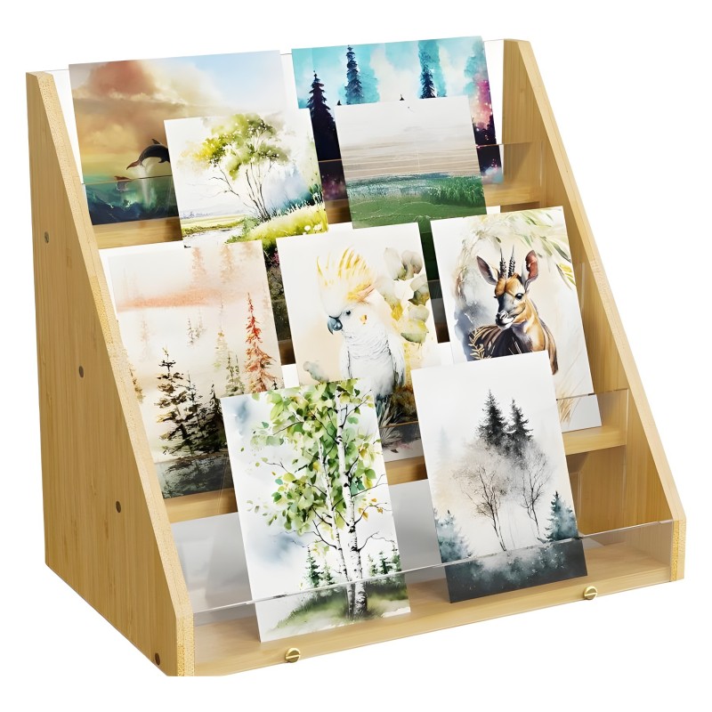 Multi-Layer Bamboo Acrylic Greeting Card and Postcard Display Rack for Wedding or Birthday Storage Decorative Rack