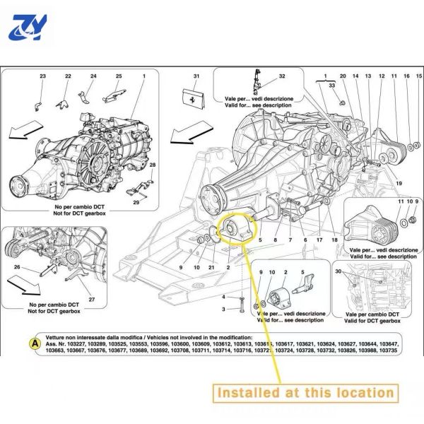 For Ferrari California Ferrari 8 Cilindri Original Equipment Manufacturer 239753 278156 Gearbox Pad Bracket