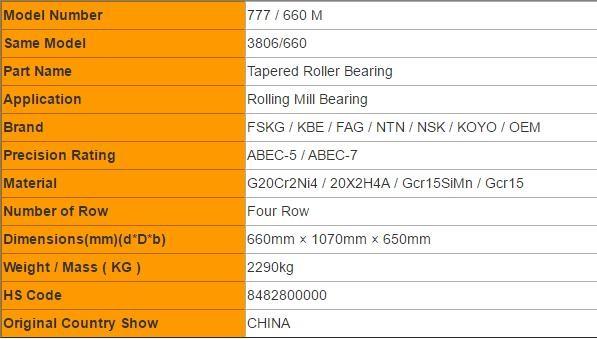 777 / 660 M Four Row Tapered Roller Bearings Large Bearings Rolling Mill