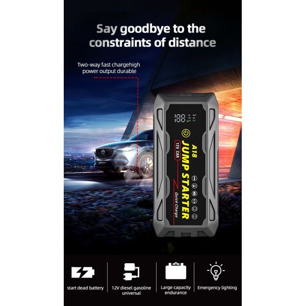 3000A Portable Car Jump Starter Power Bank with QC3.0 LED Emergency Booster