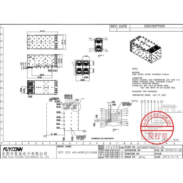 80Pin 2x2 Dual Port SFP Connector Female Press-Fit Nickel Silver