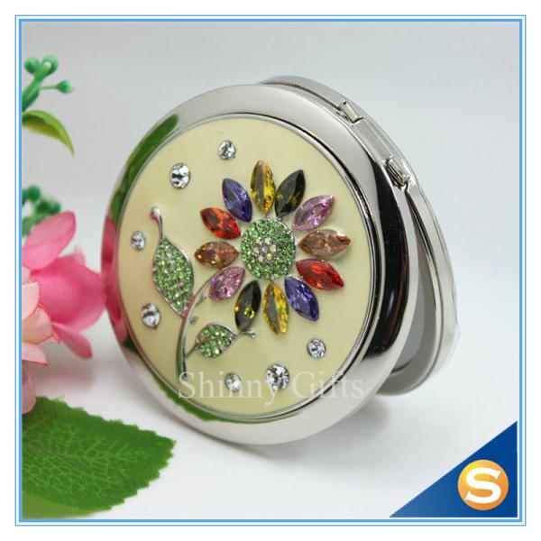 Shinny Gifts Wholesale Colorful Rhinestones Flower Design Small Round Mirror