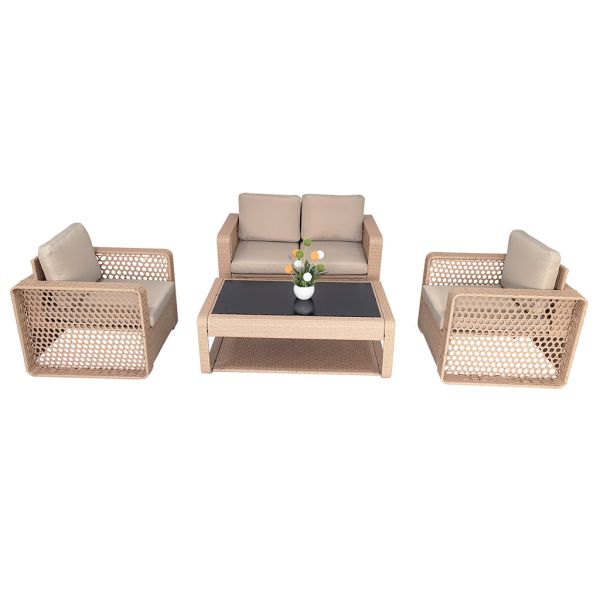 Factory New Style Set of 4 Garland Weaving Rattan Wicker Garden Leisure Conversation Coffee Table Sofa Set