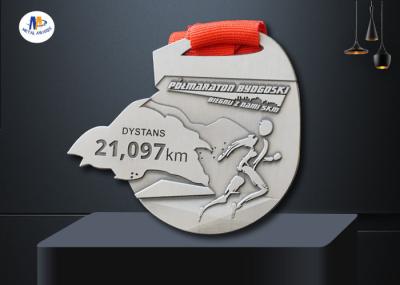 Smooth Back Custom Sports Medals / Running Race Medals With Woven Ribbon No Colors Filled