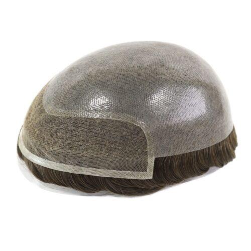 Mens Toupee French Lace Front Hairpieces Poly Skin PU HumanHair Systems for Men