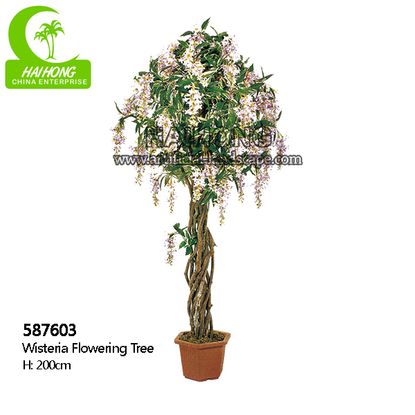 UV Resistant Artificial Potted Floor Plants Ornamental Lifelike Wisteria Flowering Purple Tree