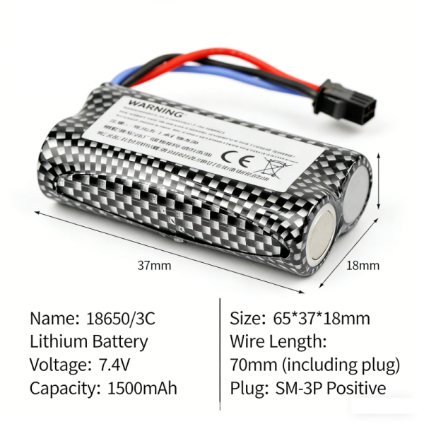 High-Power 18650 Lithium-Ion Battery 7.4V 1500mAh Rechargeable Cylinder Lipo Battery for Electric Toys and Drones