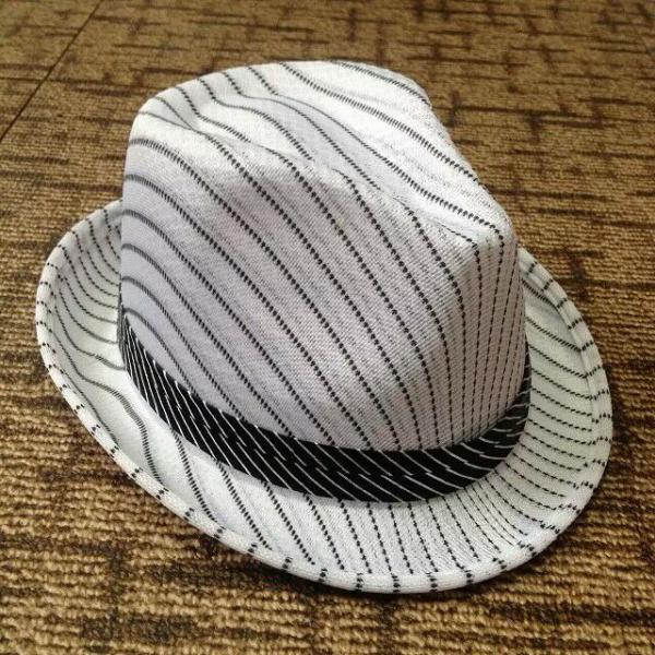 Men's Summer Wide Brim Wool Fedora Hat With Checked Strips / Woven Label
