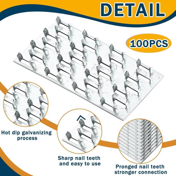 Pronged Truss Plates with 8mm Nail Teeth Galvanized Steel Flat Mending Plates Repair Tie Plate Bracket Thickness 1mm for Timber Roofing Wood Truss Connector Plate