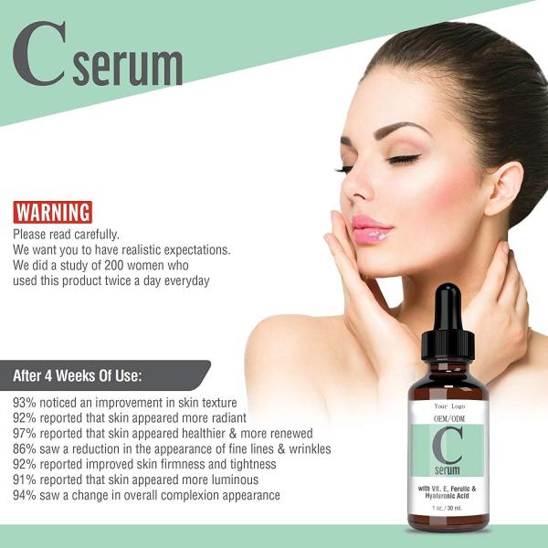 OEM Organic Facial Serum Vitamin C  20% Pure L-Ascorbic Acid Vitamin E And Hyaluronic Acid