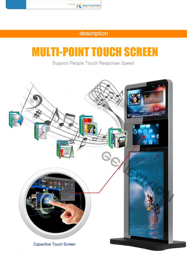 Крытый 32 экран Totem 3 Signage цифров киоска экрана касания игрока рекламы Lcd дюйма