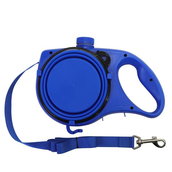 Blue Orange Dog Leash Water Bowl Retractable Nylon Dog Lead With Water Bowl