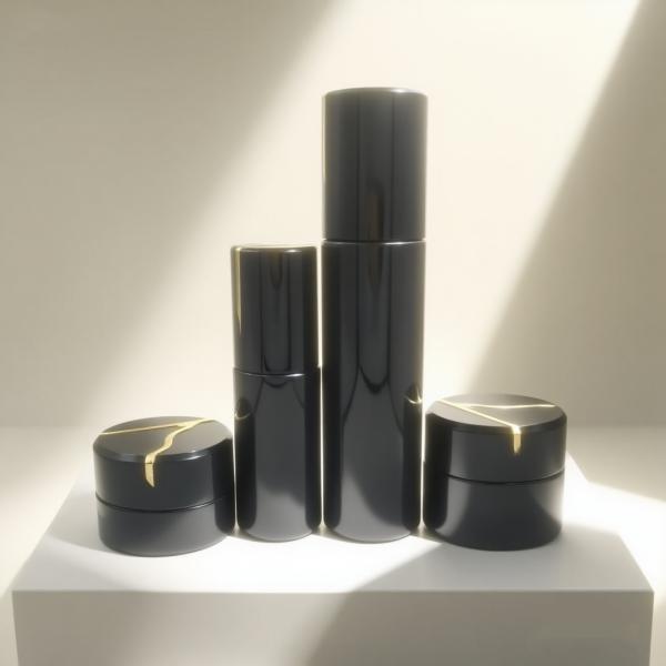 Factory-Direct 30ml 50ml 100ml 120ml Cosmetic Glass Black Luxury Round Lotion Pump Bottle and Jar Set-OEM