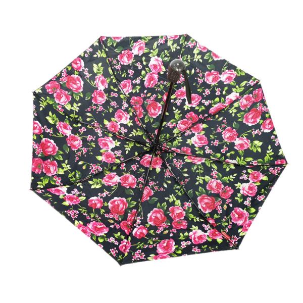 Lady Fashion Flower Print Auto Open Close Umbrella 3 Section Umbrella With Plasitc Handle