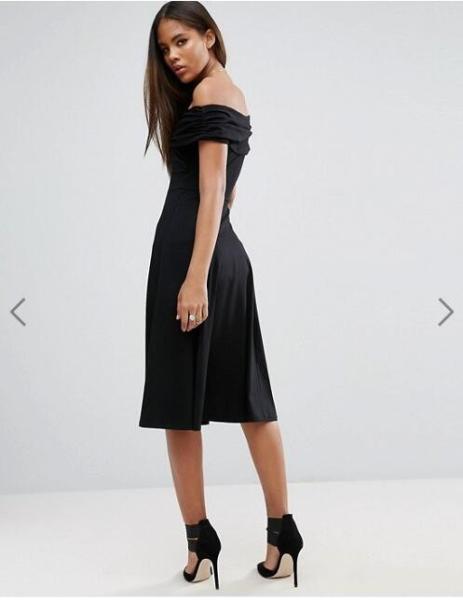Newest Design Women Off Shoulder Sexy Black Midi Dress