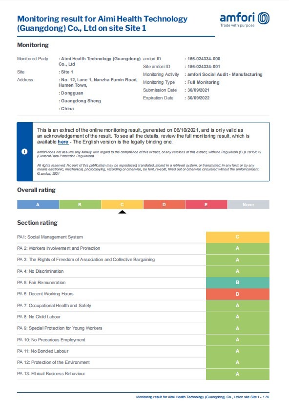 Aimi Health Technology (Guangdong)Co., ltd Сертификации