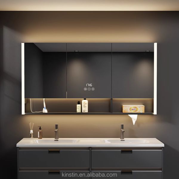 Modern Water-Resistant LED Mirror Wall Mounted Bathroom Vanity Medicine Cabinet for Hotel Apartment Villa Makeup Application