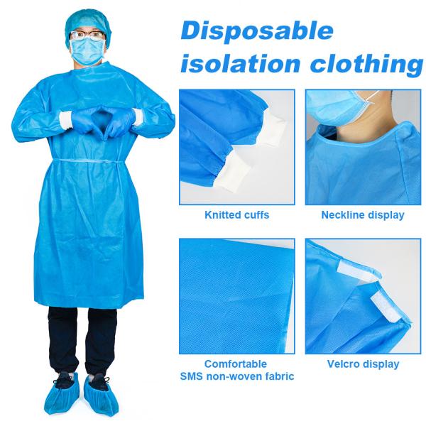 Knitted Cutt Medical Disposable Gowns SMS Non Woven With Knitting Cuff