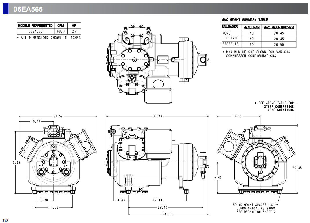 06EA565600 25HP Carlyle Piston Refrigeration High Temperature Semi Hermetic Compressor 208/230V-3-60Hz