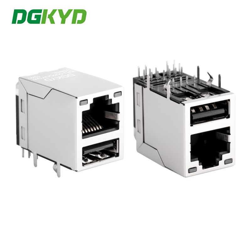 Gigabit RJ45 Connector RJ45+USB2.0 Socket with LED No Spring KRJ-008QGYGWUSBNL