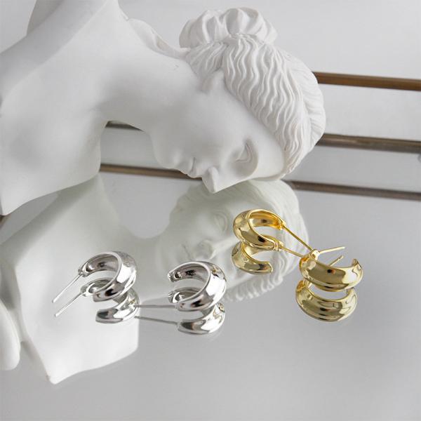 Lanciashow 925 Solid Silver Gold Plated Jewelry Hoop Earrings Simple Concavo Convex Shape