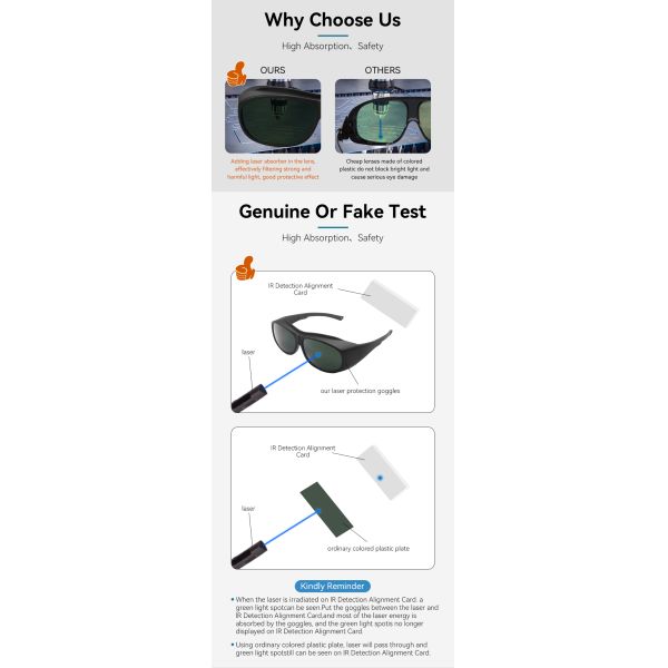 Laser glasses laser protection glasses Laser protective glasses certified laser protection lenses laserprotective sheet 190-460nm 460-630nm OD1+ OD6 630-2000nm for laser laser protective glasses