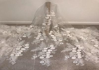 Off White Mesh 3D Flower Embroidery Beaded Lace Fabric 50 Wide 1 Yard