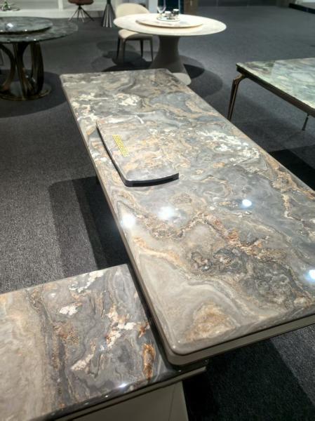 Italian Palissandro Blue Marble Table with Natural Veins and Artistic Centerpiece | Luxury Stone Table