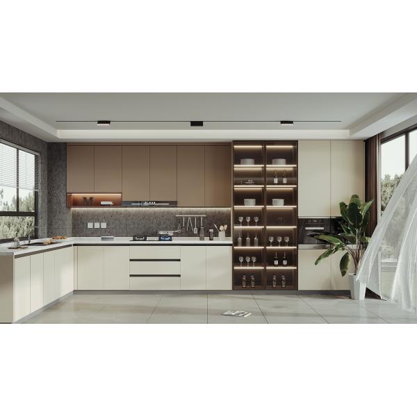 Minimalist Oak Wood Panel Kitchen Cabinet Set Water Resistant Eco-Friendly