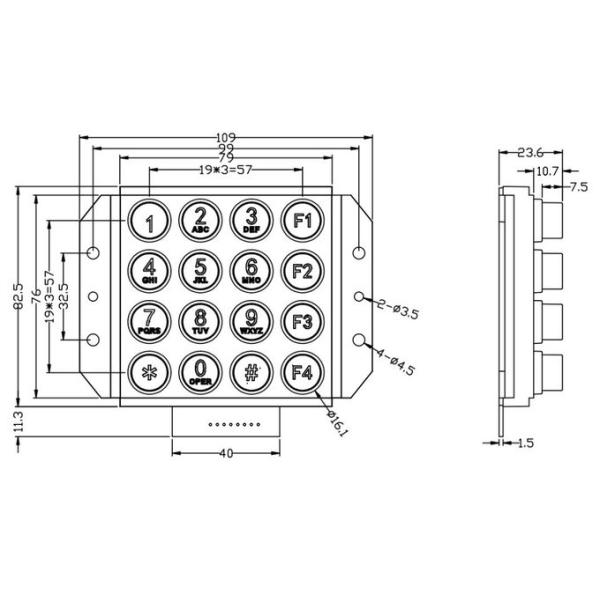 Zinc Alloy Backlit Numeric Keypad Aging Resistant With Abs Frame