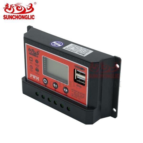 Contrôleur de charge solaire à modulation de largeur d'impulsion (PWM) manuel 10 ampères avec écran LCD 24 volts