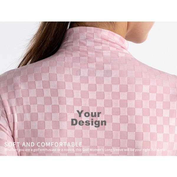Women’s Golf Long Sleeve Base Layer Top, Jacquard Grid Slim Fit Thermal Shirt