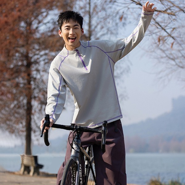 Half Zip Stand Collar Quick Dry Cycling Long Sleeve Knit Top, Custom OEM ODM Sport Tee