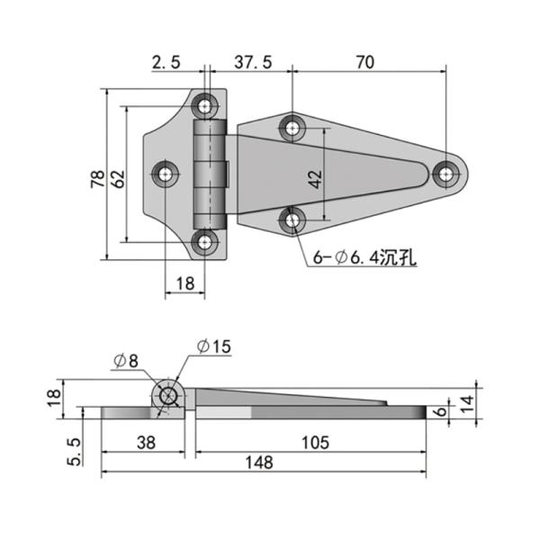 шарниры 148mm сверхмощные на стальные двери замораживатель Roaster 180 градусов