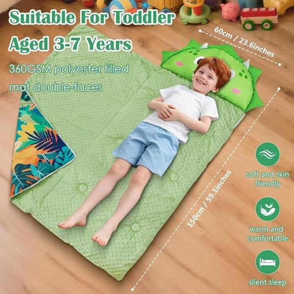 59x24 Inch Kids Animal Nap Mat - 2-in-1 Sleeping Bag with Zipper