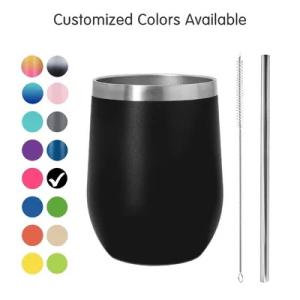 Wine Tumbler SS Insulated 12 Oz Stemless Wine Glass With Slide Lid And Metal