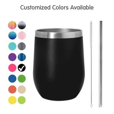 Wine Tumbler SS Insulated 12 Oz Stemless Wine Glass With Slide Lid And Metal Straw Travel Cup Keep Cold For Coffee Cocktails