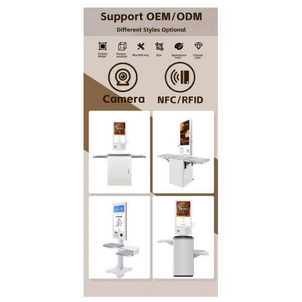21.5 Inch Self Ordering Kiosk with Multi-language Support and Metal Case Toughened Glass Panel
