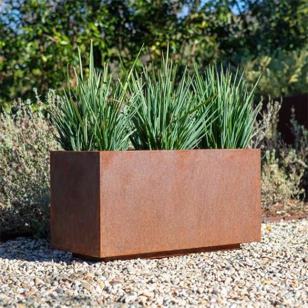 Plantador de aço do retângulo de Corten da caixa longa moderna da calha do metal de potenciômetros do jardim