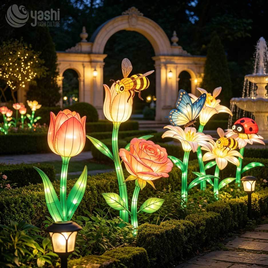 Custom Giant Phalaenopsis Orchid LED Lanterns, Large Fabric Floral Light Sculptures for Light Festival
