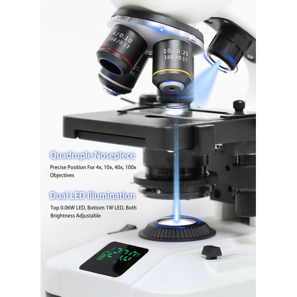 OPTO-EDU A11.5110 Student Microscope with Dual LED Light Source Digital Screen and Full Metal Body for Educational Use