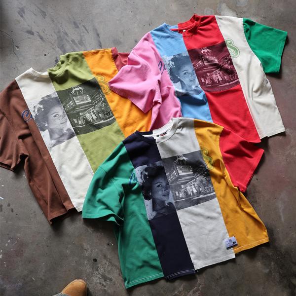 Clothing Manufacturers Custom Color Block Patchwork Oversized Cut and Sew Cropped T Shirt Men Boxy T Shirts Cotton T Shirt