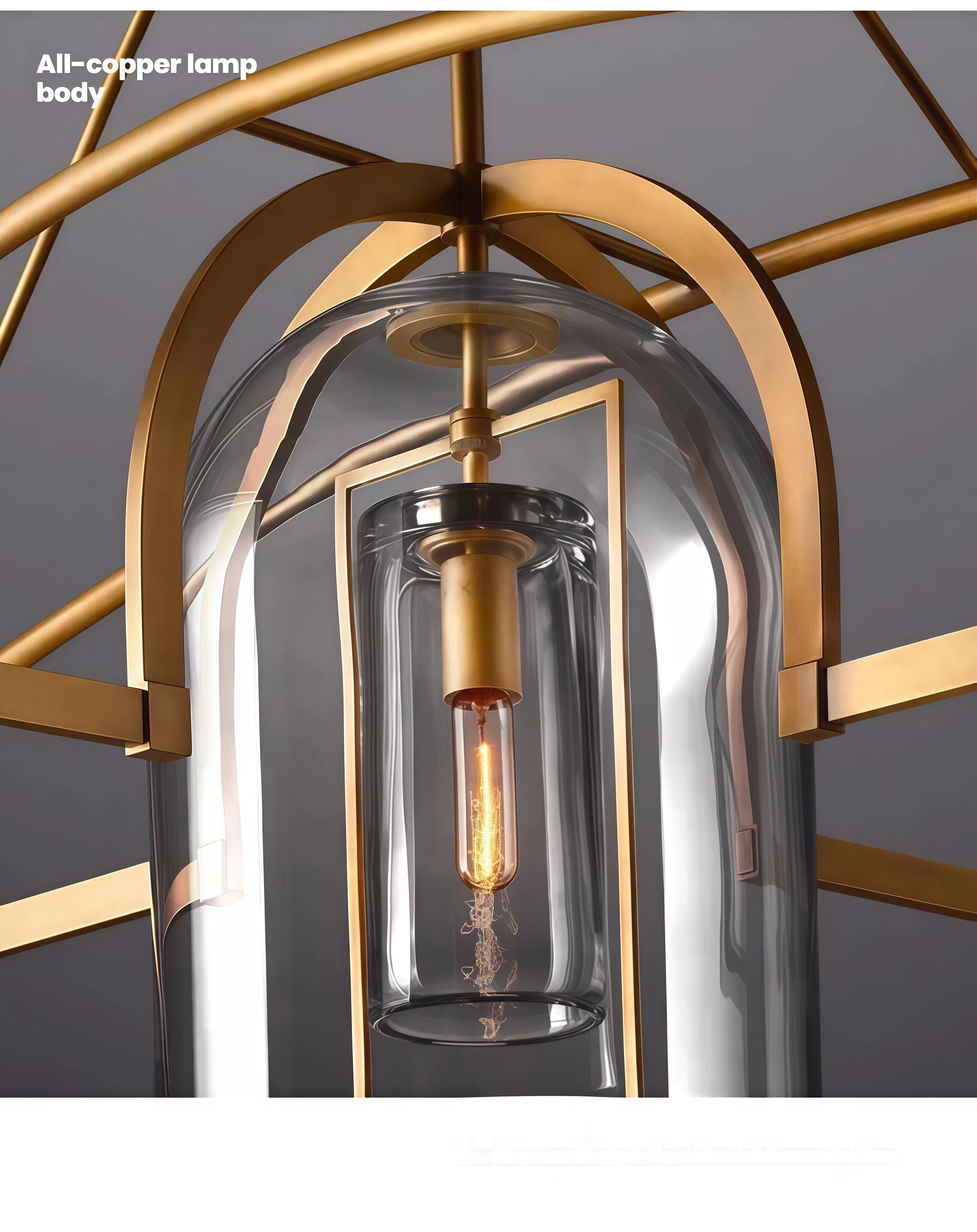 JYLIGHTING Modern Brass & Smoke Glass Pendant Light, Double Layer Cage Suspension Lamp for Kitchen Island & Dining Area