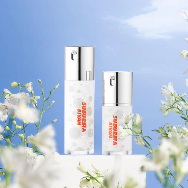 30/50ml Plastic Airless white cylindrical frosted with silver pump for cosmetic packaging bottle