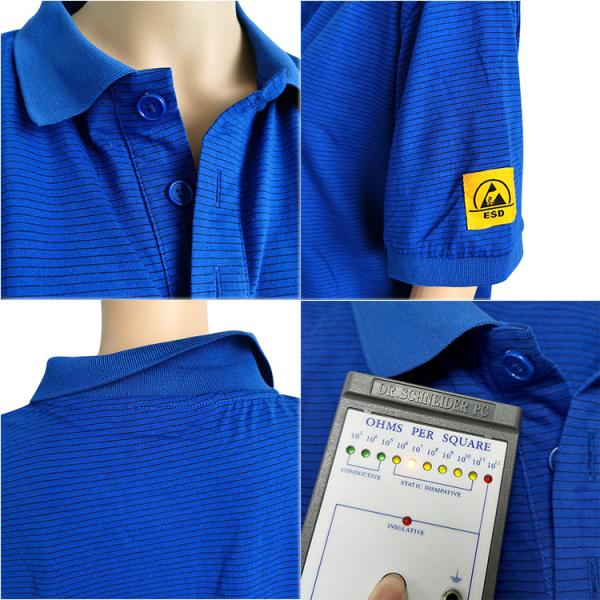 Short Sleeve 4% Conductive Fiber ESD Safe Clothing Polo Shirt Antistatic