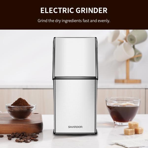 Silver 304 Stainless Steel Electric Coffee Grinder Lid Press Button Coffee Bean Mill Grinder