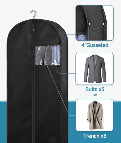 KIMBORA 43 SUIT BAGS FOR CLOSET STORAGE AND TRAVEL, GUSSETED HANGING GARMENT BAGS FOR MEN SUIT COVER WITH HANDLES FOR