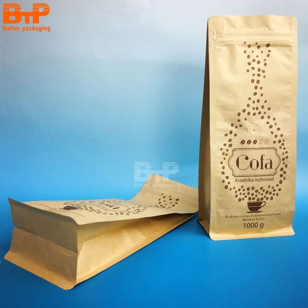 1KG Custom Heat Seal Aluminum Foil Lined Kraft Paper Side Gusset Coffee Bean Packaging Bag with Aroma Valve and Zipper China Fac